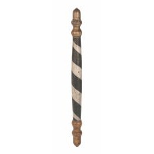 DIMINUTIVE, BLACK & WHITE BARBER POLE WITH ACORN FINIALS AND EXCEPTIONAL, EARLY SURFACE, CIRCA 1840-1860
