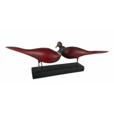 UNUSUAL FOLK CARVING OF TWO RED PHEASANTS FACING OFF, CIRCA 1890-1920