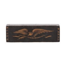 UNUSUAL, PAINT-DECORATED, WOODEN STAMP BOX WITH STENCILED EAGLE, CIRCA 1880