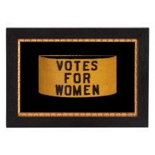 RARE SUFFRAGETTE ARMBAND IN GOLDEN YELLOW FELT, THE ONLY EXAMPLE I HAVE ENCOUNTERED THAT WAS PURPOSEFULLY SEAMED, LIKELY BY THE MAKER; GOLDEN YELLOW & BLACK FELT, MADE CIRCA 1912-20