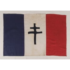 WWII PERIOD FRENCH FLAG WITH THE CROSS OF LORRAINE, THE SYMBOL OF THE FREE FRENCH, CA 1940-1945