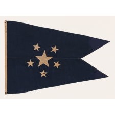 BURGEE STYLE, SWALLOWTAILED JACK WITH A WREATH OF 5 STARS SURROUNDING A HUGE, 6TH, CENTER STAR, PROBABLY MADE FOR A HUDSON RIVER, PADDLE-WHEEL STEAMER BY ANNIN & COMPANY OF NEW YORK CITY, CIRCA 1866-1880’s