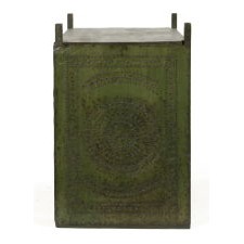 PENNSYLVANIA HANGING PIE SAFE, IN FIRST SURFACE GREEN PAINT, WITH CIRCULAR MEDALLION AND OPPOSING FAN DECORATION, CIRCA 1850-1880