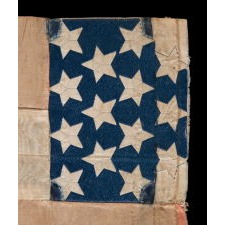 CONFEDERATE BIBLE FLAG CAPTURED BY MATTHEW ROBERTSON OF THE 13TH INDIANA INFANTRY AT THE BATTLE OF RICH MOUNTAIN, VIRGINIA (NOW WEST VIRGINIA) IN JULY OF 1861, WITH LOOM-WOVEN STARS AND SILK RIBBON STRIPES; AN EXCEPTIONAL EXAMPLE