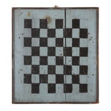DIMINUTIVE CHECKERBOARD IN SOLDIER BLUE AND BLACK PAINT, CIRCA 1820-1850’s