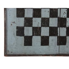 DIMINUTIVE CHECKERBOARD IN SOLDIER BLUE AND BLACK PAINT, CIRCA 1820-1850’s