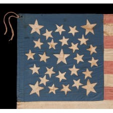 27 STARS IN A DOUBLE-WREATH PATTERN ON AN ANTIQUE AMERICAN FLAG; A HOMEMADE EXAMPLE WITH A BEAUTIFUL, ROYAL BLUE CANTON, WITH AN EXTREMELY RARE STAR COUNT THAT REFLECTS FLORIDA STATEHOOD, OFFICIAL FOR ONLY ONE YEAR, 1845-46