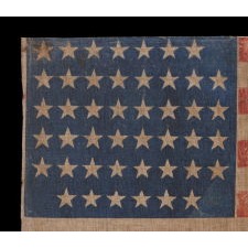 45 STAR ANTIQUE AMERICAN FLAG, WITH ITS STARS ARRANGED IN A NOTCHED PATTERN, GREAT COLOR, AND ENDEARING WEAR, 1896-1908, UTAH STATEHOOD