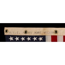 ANTIQUE AMERICAN FLAG WITH 48 STARS, A U.S. NAVY SMALL BOAT ENSIGN, MADE AT MARE ISLAND, CALIFORNIA, HEADQUARTERS OF THE PACIFIC FLEET, WWI-WWII ERA (1917-1945)
