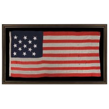 13 STARS IN A 3-2-3-2-3 LINEAL CONFIGURATION, ON A LARGE SCALE ANTIQUE AMERICAN FLAG MADE DURING THE LAST DECADE OF THE 19TH CENTURY