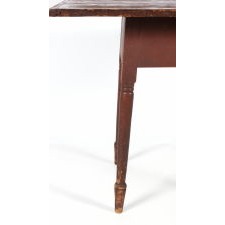 RED-PAINTED, SPLAY LEG, SPADE FOOT, TAVERN TABLE WITH BREADBOARDED TOP, CIRCA 1810-1840