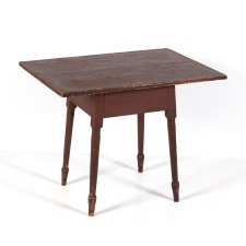 RED-PAINTED, SPLAY LEG, SPADE FOOT, TAVERN TABLE WITH BREADBOARDED TOP, CIRCA 1810-1840
