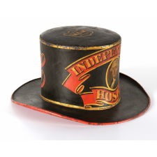 FIREMAN'S "PARADE HAT" WITH AN IMAGE OF THOMAS JEFFERSON, FROM THE INDEPENDENCE HOSE COMPANY OF PHILADELPHIA, MADE BY G. G. STAMBACH, 2ND QUARTER 19TH CENTURY