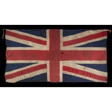 EXTRAORDINARY CANTON FROM A BRITISH BLUE ENSIGN OF THE MID-19TH CENTURY, WITH OPPOSING, CONCAVE BARS TO REFLECT THE CROSSES OF ST. ANDREW AND ST. PETER, INSTEAD OF THE PROPER, OFFSET SALTIRES, circa 1850-1860’s