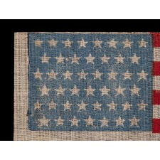 45 STARS ON AN ANTIQUE AMERICAN PARADE FLAG OF THE 1896-1908 PERIOD, WITH A CORNFLOWER BLUE CANTON, SPANISH-AMERICAN WAR ERA, REFLECTS UTAH STATEHOOD
