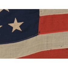 45 STARS ON AN ANTIQUE AMERICAN FLAG IN AN EXTREMELY SMALL SCALE AMONG EXAMPLES OF THE PERIOD WITH PIECED-AND-SEWN CONSTRUCTION, 1896-1907, SPANISH-AMERICAN WAR ERA, REFLECTS UTAH STATEHOOD