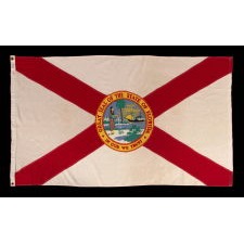 VINTAGE FLORIDA STATE FLAG, IN A VARIANT OF THE VERSION ADOPTED IN NOVEMBER OF 1900, IN USE UNTIL MAY 21ST, 1985, MADE AND SIGNED BY THE VALLEY FORGE FLAG COMPANY IN PENNSYLVANIA, circa 1963-1970