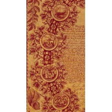 EXCEPTIONAL 1821 PRINTING OF THE DECLARATION OF INDEPENDENCE ON CLOTH, IN MULBERRY RED ON A SULFER YELLOW GROUND, PRODUCED AND DISTRIBUTED BY ROBERT & COLLIN GILLESPIE FOR THE AMERICAN MARKET, AN UNUSUALLY LARGE EXAMPLE AMONG KNOWN VERSIONS OF THIS TEXTILE, IN EXTRAORDINARY CONDITION