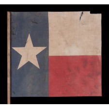 FLAG OF THE REPUBLIC OF TEXAS, WHICH BECAME THE TEXAS STATE FLAG; AN UNUSUAL, SQUARE PROFILE PARADE FLAG ON ITS ORIGINAL AND RATHER SUBSTANTIAL STAFF, MADE CIRCA 1930 – 1950’s