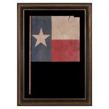FLAG OF THE REPUBLIC OF TEXAS, WHICH BECAME THE TEXAS STATE FLAG; AN UNUSUAL, SQUARE PROFILE PARADE FLAG ON ITS ORIGINAL AND RATHER SUBSTANTIAL STAFF, MADE CIRCA 1930 – 1950’s
