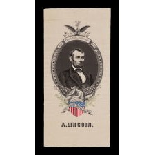 EXTRAORDINARY, JUMBO SCALE, JACQUARD-WOVEN, SILK RIBBON, MADE TO MOURN THE DEATH OF ABRAHAM LINCOLN, SIGNED & DATED BY THE MAKER, JORDAN TCHAPP, OF BASEL, SWITZERLAND, 1866