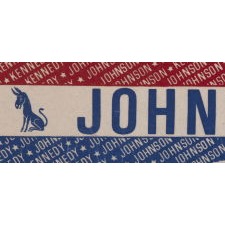 GRAPHIC FELT PENNANT FROM THE 1960 PRESIDENTIAL CAMPAIGN OF JOHN F. KENNEDY AND LYNDON JOHNSON, WITH REPEATING NAMES IN PATRIOTIC COLORS