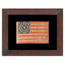 35 WHIMSICALLY SHAPED STARS IN A DOUBLE-WREATH PATTERN, ON AN ANTIQUE AMERICAN FLAG OF THE CIVIL WAR PERIOD, 1863-65, WEST VIRGINIA STATEHOOD, A RARE AND VISUALLY INTERESTING VARIETY