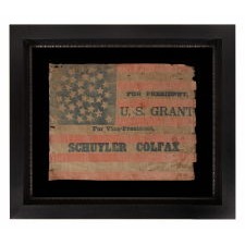 36 STAR PARADE FLAG, MADE FOR THE 1868 PRESIDENTIAL CAMPAIGN OF GENERAL ULYSSES S. GRANT, WITH GOOD SCALE, LARGE TEXT, AND WITH A RARE "GREAT-STAR-IN-A-WREATH" CONFIGURATION