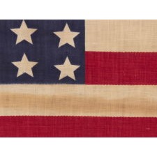 42 STARS ON AN ANTIQUE AMERICAN FLAG WITH A WAVE CONFIGURATION OF LINEAL COLUMNS, REFLECTS THE ADDITION OF WASHINGTON STATE, MONTANA, AND THE DAKOTAS, NEVER AN OFFICIAL STAR COUNT, circa 1889-1890