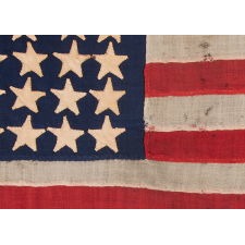 ENTIRELY HAND-SEWN, ANTIQUE AMERICAN FLAG OF THE CIVIL WAR ERA, WITH 36 SINGLE-APPLIQUÉD STARS, REFLECTS NEVADA STATEHOOD, 1864-1867, TINY IN SCALE AMONG ITS COUNTERPARTS, MADE BY ANNIN IN NEW YORK CITY