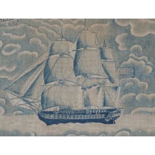 RARE AND EARLY YARD GOODS TEXTILE, MADE FOR THE 1829 INAUGURATION OF ANDREW JACKSON, ROLLER PRINTED IN A STRIKING SHADE OF CORNFLOWER BLUE