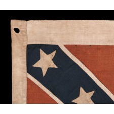 EXTREMELY RARE CONFEDERATE BATTLE FLAG, IN A SIZE AND STYLE KNOWN TO HAVE BEEN ORDERED AT RICHMOND BY GENERAL JOE JOHNSTON, FOR USE BY CONFEDERATE CAVALRY IN THE ARMY OF NORTHERN VIRGINIA (ANV), BUT THOUGHT TO HAVE NEVER BEEN PRODUCED; LIKELY MADE BETWEEN JULY, 1862 - FEBRUARY, 1865, AS PART OF THE 3rd -7th ISSUES OF ANV BATTLE FLAGS
