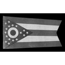 EARLY OHIO STATE FLAG WITH A BLUE DISC INSIDE THE BUCKEYE, AN EXTREMELY RARE AND BEAUTIFUL EXAMPLE, MADE IN THE EARLIEST POSSIBLE PERIOD, IMMEDIATELY FOLLOWING ITS DESIGN BY CLEVELAND ARCHITECT JOHN EISENMANN AND ACCEPTANCE BY THE OHIO STATE LEGISLATURE, CA 1902 - 1915