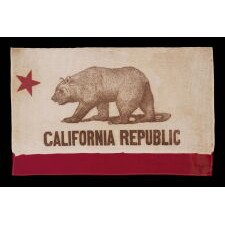 CALIFORNIA "BEAR" FLAG, MADE IN OR AROUND THE TIME THAT THE DESIGN WAS OFFICIALLY ADOPTED AS THE CALIFORNIA STATE FLAG, in 1911, OR POSSIBLY PRIOR, SIGNED “SADLER”, circa 1899-1915