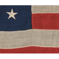 44 STAR ANTIQUE AMERICAN FLAG, IN AN EXCEPTIONALLY SMALL SCALE AMONG ITS PIECED-AND-SEWN COUNTERPARTS, REFLECTS WYOMING STATEHOOD, 1890-1896