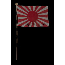 JAPANESE-MADE PARADE FLAG IN THE RISING SUN FORMAT, THAT SERVED AS THE WAR FLAG OF THE IMPERIAL JAPANESE NAVY FROM 1889-1945, MADE DURING AMERICAN OCCUPATION (1945-1952)