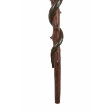 EXCEPTIONAL, CARVED WOODEN CANE IN THE FORM OF A THORNED TWIG, WITH TWO, SPOTTED, GREEN SNAKES TWISTING UP IT, AMERICAN, circa 1870