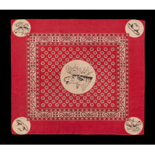 SILK CAMPAIGN KERCHIEF FEATURING A PROMINENT BULL MOOSE, MADE FOR THE 1912 PRESIDENTIAL RUN OF TEDDY ROOSEVELT, WHEN HE RAN ON THE NATIONAL PROGRESSIVE PARTY TICKET