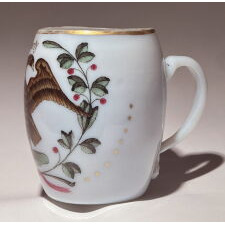 EARLY BOHEMIAN MILK GLASS MUG WITH PATRIOTIC AMERICAN IMAGERY THAT INCLUDES AN EAGLE, 16 STARS, AND THE CAPTION “LIBERTY”, circa 1796-1803