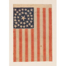 33 STARS IN A DOUBLE-WREATH CONFIGURATION, ON AN ANTIQUE AMERICAN FLAG DATING IMMEDIATELY PRE-CIVIL WAR THROUGH THE WAR'S OPENING YEAR, REFLECTS THE ADDITION OF OREGON TO THE UNION, 1859-1861