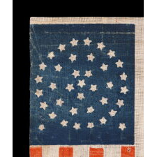 38 STARS IN A TRIPLE WREATH STYLE MEDALLION CONFIGURATION, WITH 2 OUTLIERS, ON ANTIQUE AMERICAN PARADE FLAG WITH BEAUTIFUL COLOR, MADE IN THE ERA WHEN COLORADO WAS THE MOST RECENT STATE TO JOIN THE UNION, 1876-1889