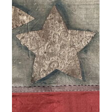 EXTRAORDINARY, HOMEMADE, 1ST CONFEDERATE NATIONAL FLAG, MADE OF LADIES’ DRESS SILK, WITH BEAUTIFUL COLORS AND EXCEPTIONAL PRESSED FOIL STARS, POSSIBLY OF NORTH CAROLINA ORIGIN; LIKELY PRESENTED TO AN OFFICER BY A LOVED ONE AND SEEMINGLY DISPLAYED THEREAFTER AS CONDITIONS PERMITTED; CAPTURED OR SEIZED BY CHAPLAIN-TURNED-GENERAL ELIPHALET WHITTLESEY OF MAINE, A STRONG OPPONENT OF SLAVERY, WHO EVENTUALLY LED AN ALL-BLACK REGIMENT (46TH U.S. COLORED TROOPS)