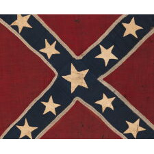 CIVIL WAR PERIOD, CONFEDERATE, SOUTHERN CROSS BATTLE FLAG, IN A VARIANT OF THE TYPE MADE AT THE RICHMOND DEPOT, PRIMARILY DISTRIBUTED TO ROBERT E. LEE’S ARMY OF NORTHERN VIRGINIA; FIELD-CARRIED AND QUITE POSSIBLY CAPTURED, LIKELY PRODUCED BETWEEN JULY, 1862 AND FEBRUARY, 1865, AS PART OF THE 3rd OR 7th BUNTING ISSUES