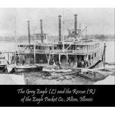 FOLK PAINTING, IN OIL ON WOODEN PANEL, OF THE PADDLEWHEEL STEAMER "GREY EAGLE" BEFORE THE TOWNSCAPE OF ALTON, ILLINOIS, AT THE CONVERGENCE OF THE ILLINOIS & MISSISSIPPI RIVERS, circa 1865-1888