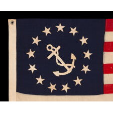 ANTIQUE AMERICAN PRIVATE YACHT ENSIGN WITH 13 STARS & A CANTED ANCHOR, MADE circa 1910-1945