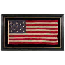 13 STAR ANTIQUE AMERICAN FLAG WITH A 3-2-3-2-3 CONFIGURATION OF STARS ON AN ATTRACTIVE, INDIGO BLUE CANTON AND WITH BEAUTIFUL, ELONGATED PROPORTIONS, LAST DECADE 19TH CENTURY