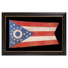 EARLY OHIO STATE FLAG WITH A BLUE DISC INSIDE THE BUCKEYE, circa 1902 - 1915, AN EXTREMELY RARE AND BEAUTIFUL EXAMPLE