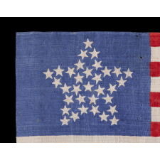 33 STARS IN A "GREAT STAR" PATTER ON A BRILLIANT, ROYAL BLUE CANTON, A RARE AND EXTRAORDINARY EXAMPLE, PRE-CIVIL WAR THROUGH THE WAR'S OPENING YEAR, 1859-1861, OREGON STATEHOOD