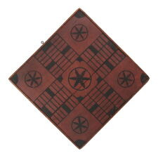AMERICAN PARCHEESI BOARD IN SALMON & BLACK PAINT, WITH DUTCH STYLE PINWHEEL DECORATION, EXCEPTIONAL SURFACE, GREAT GRAPHICS, AND IMPRESSIVE SCALE, circa 1830-1850 