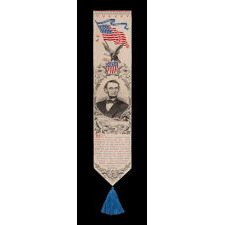 EXTREMELY LARGE STEVENSGRAPH BOOKMARK WITH AN IMAGE OF ABRAHAM LINCOLN, MADE IN NEW JERSEY BY THE PHOENIX MANUFACTURING COMPANY, EITHER FOR THE 1876 CENTENNIAL INTERNATIONAL EXHIBITION IN PHILADELPHIA, OR THE 1893 WORLD COLUMBIAN EXPO IN CHICAGO